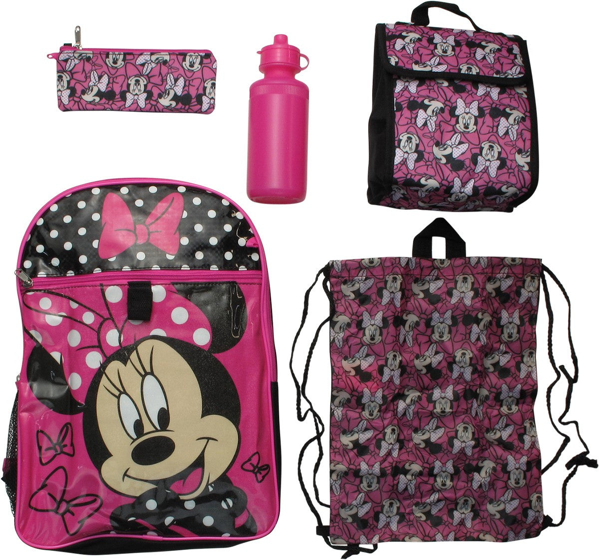 Minnie Mouse Faces Allover 5 Piece Backpack Set