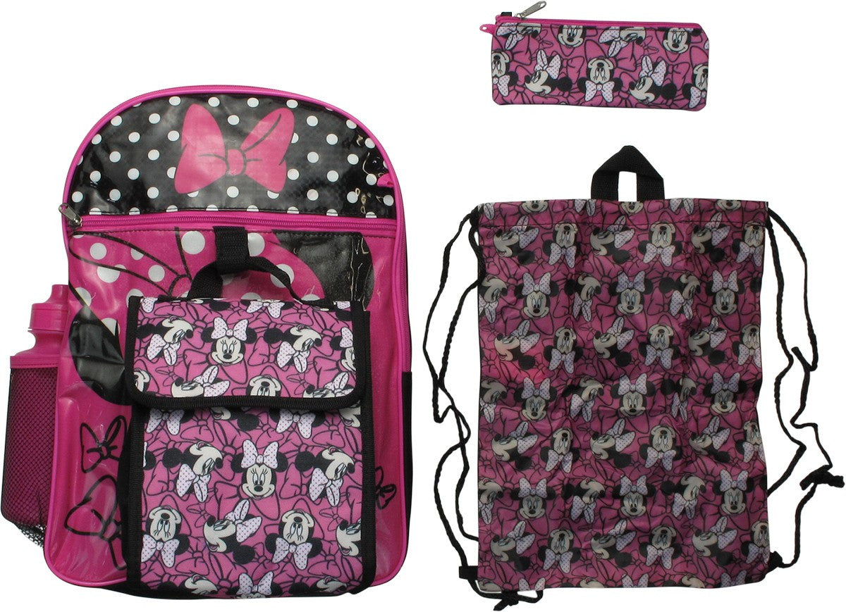Minnie Mouse Faces Allover 5 Piece Backpack Set