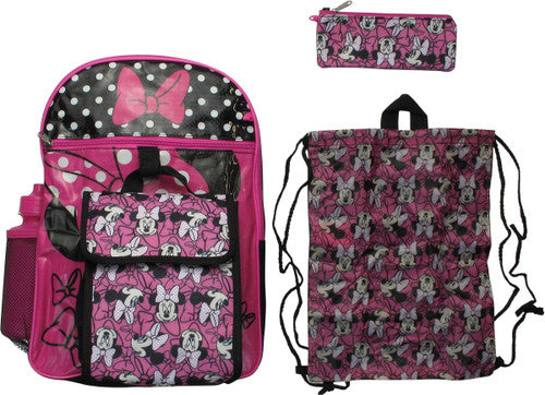 Minnie Mouse Faces Allover 5 Piece Backpack Set