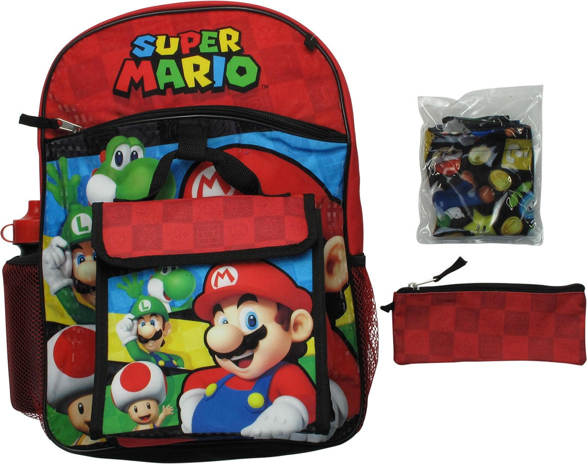 Super Mario Hero Crew 5 Piece Backpack Set