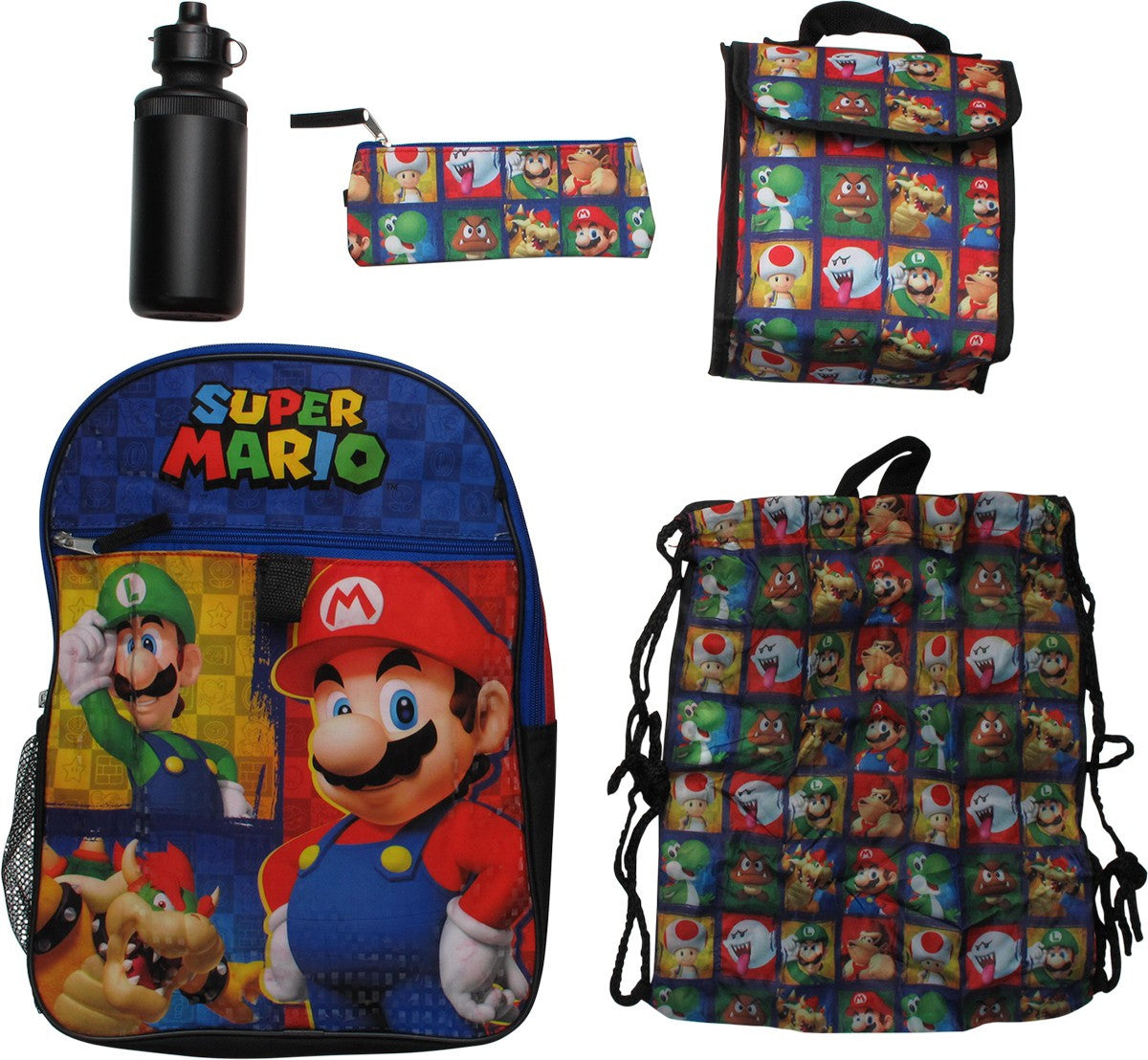 Super Mario Character Squares 5 Piece Backpack Set