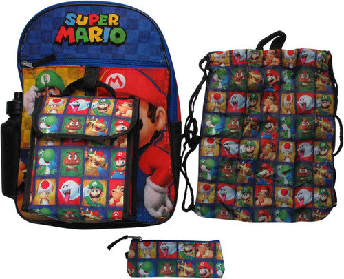 Super Mario Character Squares 5 Piece Backpack Set