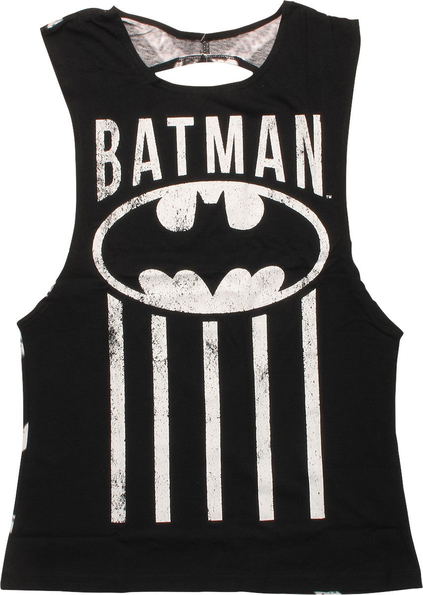 Batman Logo Stripes Twist Back Tank Juniors Tee