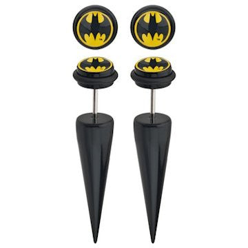 Batman Round Logo Faux Taper Earrings