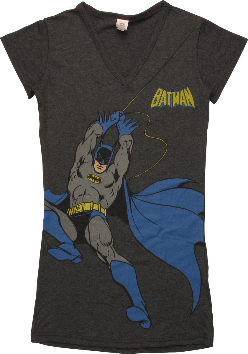 Batman Swing Pose V Neck Juniors Tunic Shirt