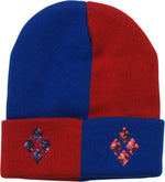 Harley Quinn Red Blue Sequin Cuff Beanie