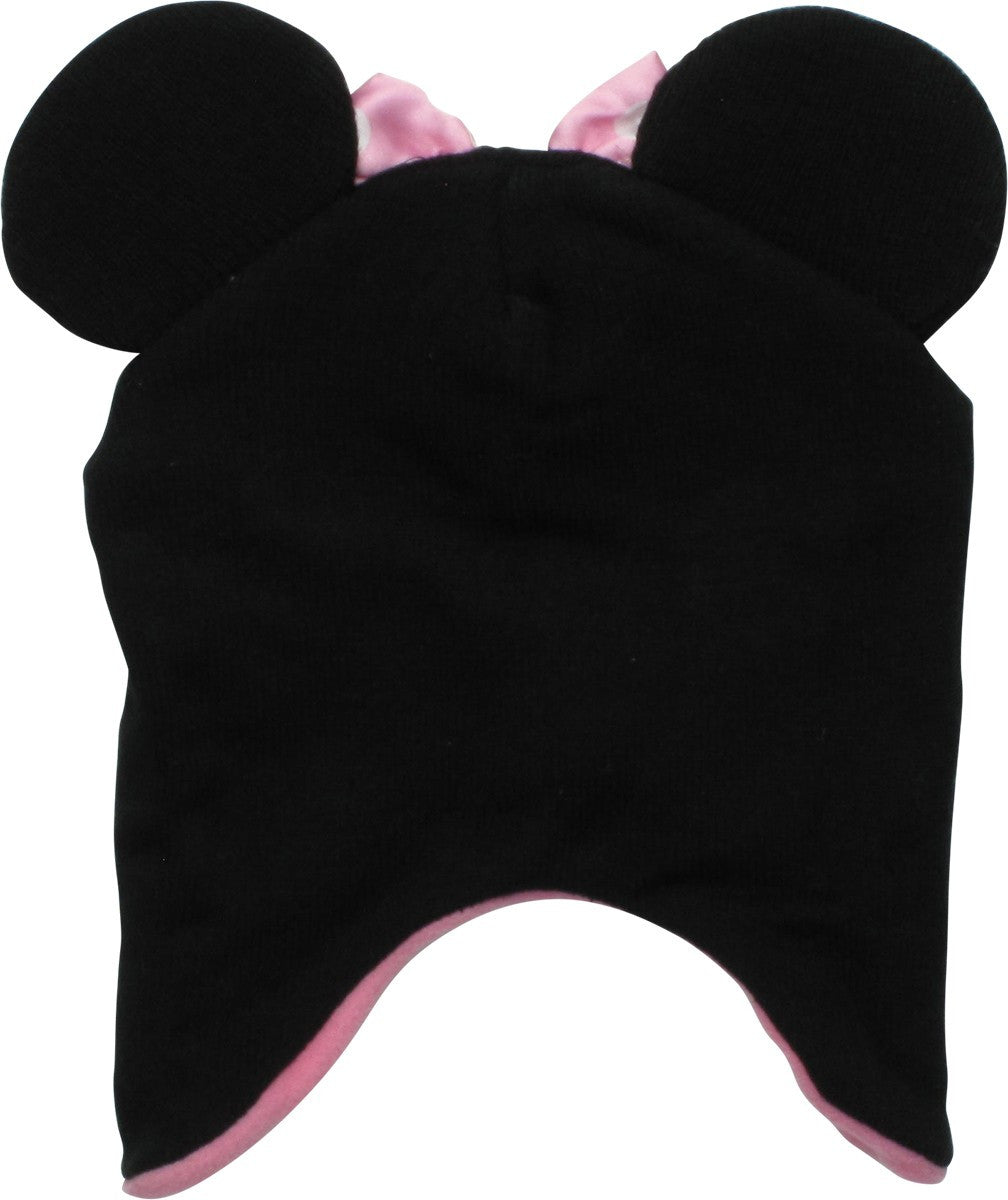 Minnie Mouse Face Satin Bow Ear Flap Junior Beanie