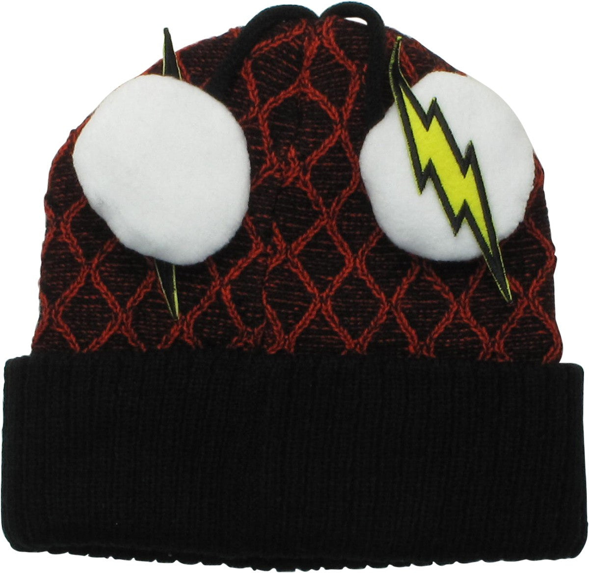 Flash Face Logo Lightning Bolt Poms Cuff Beanie