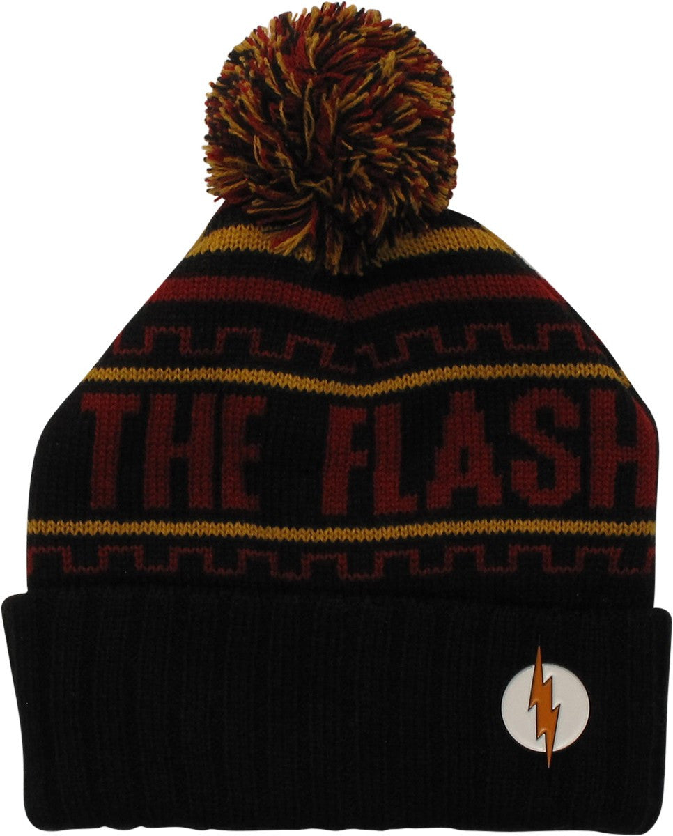 Flash Metal Logo Name Cuff Pom Beanie