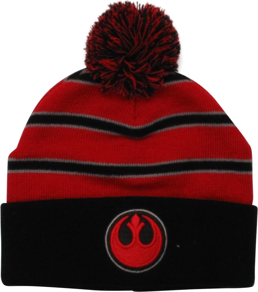 Star Wars Rebel Logo Stripes Cuff Pom Beanie