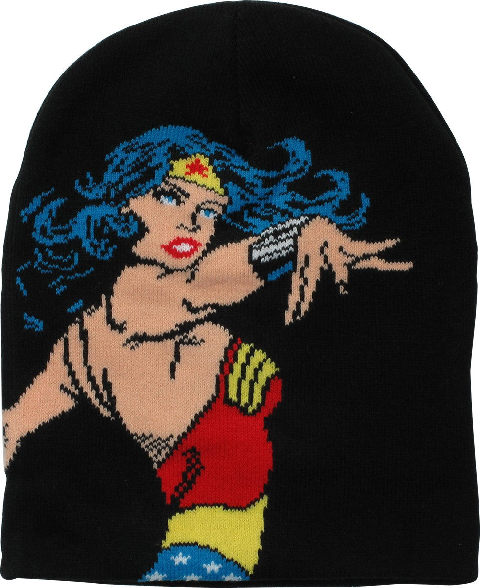 Wonder Woman Pose Jacquard Knit Slouch Beanie