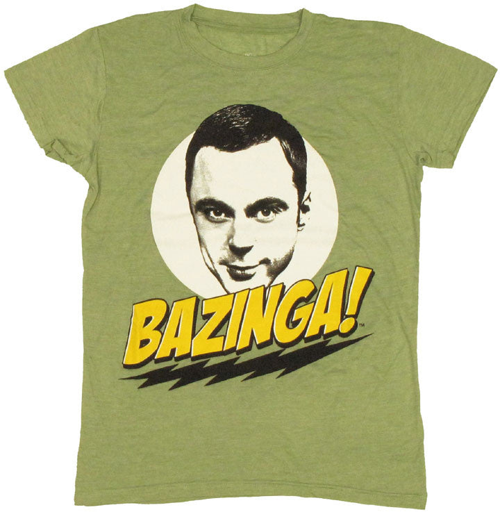 Big Bang Theory Bazinga Face Green Juniors T-Shirt