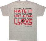 Big Bang Theory Love Hate List T Shirt