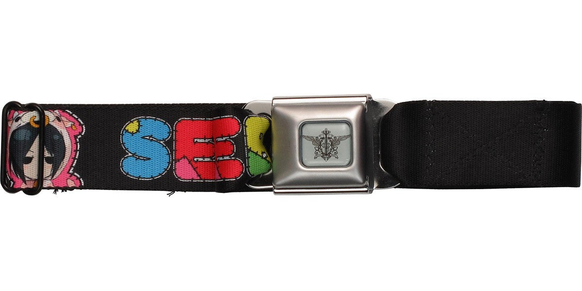 Black Butler Sebastian Stitched Letters Black Seatbelt Mesh Belt