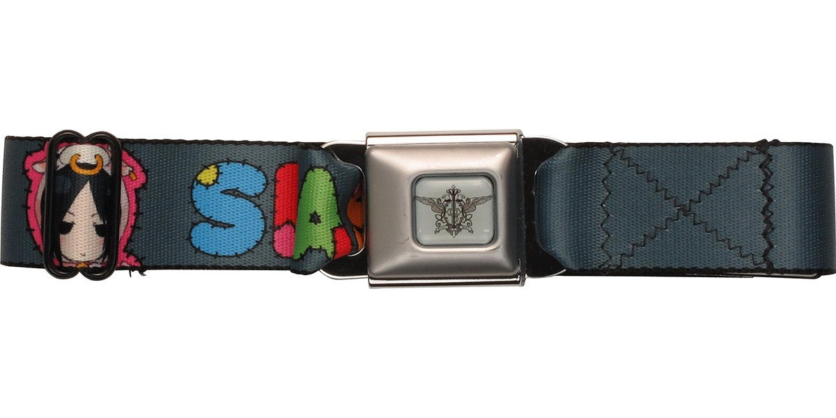 Black Butler Sebastian Stitched Letters Gray Seatbelt Mesh Belt