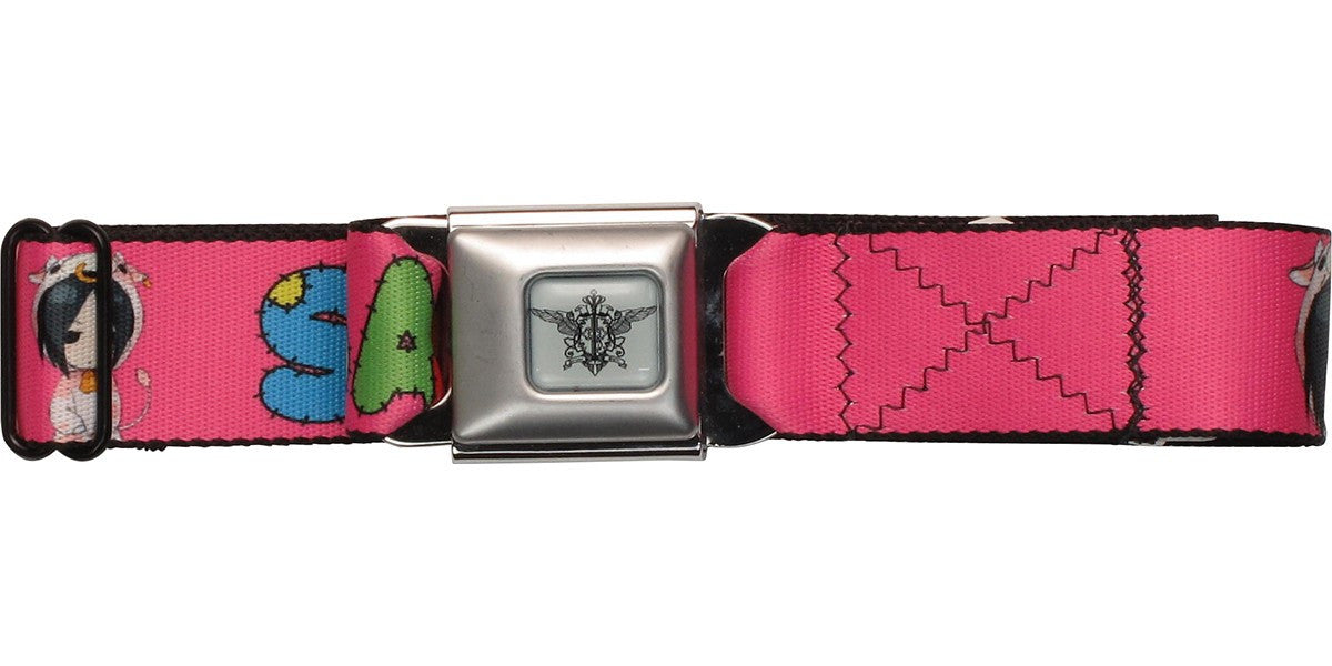 Black Butler Sebastian Stitched Letters Pink Seatbelt Mesh Belt