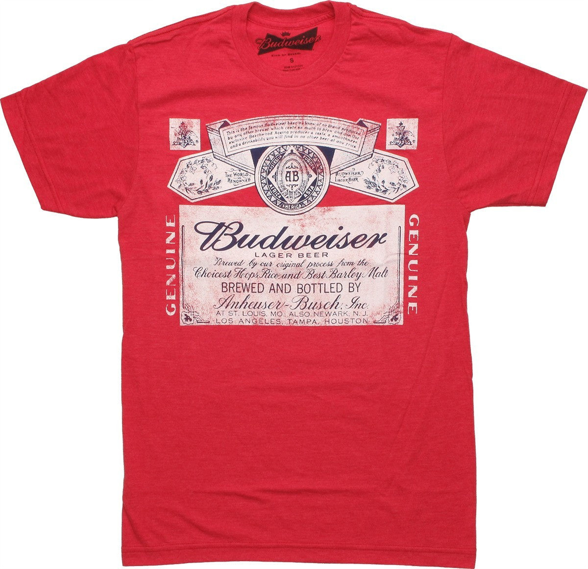 Budweiser Black and White Label Heather Red T Shirt Sheer