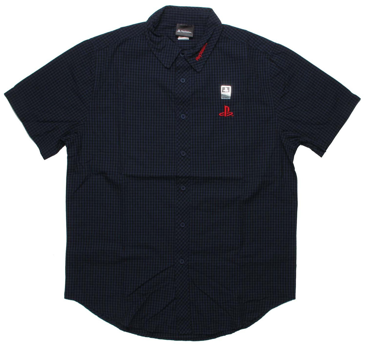 PlayStation Logo Navy Plaid Button Down Shirt