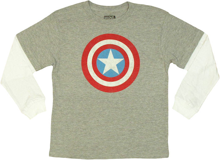 Captain America Shield Contrast Long Sleeve Youth T Shirt