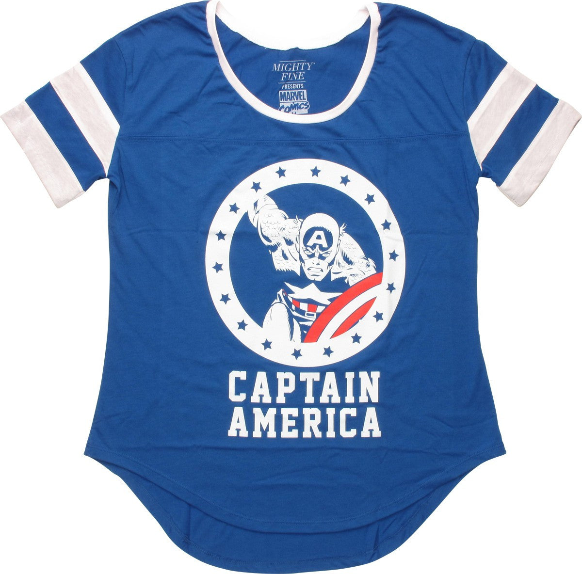 Captain America Star Ringer MF Ladies T-Shirt