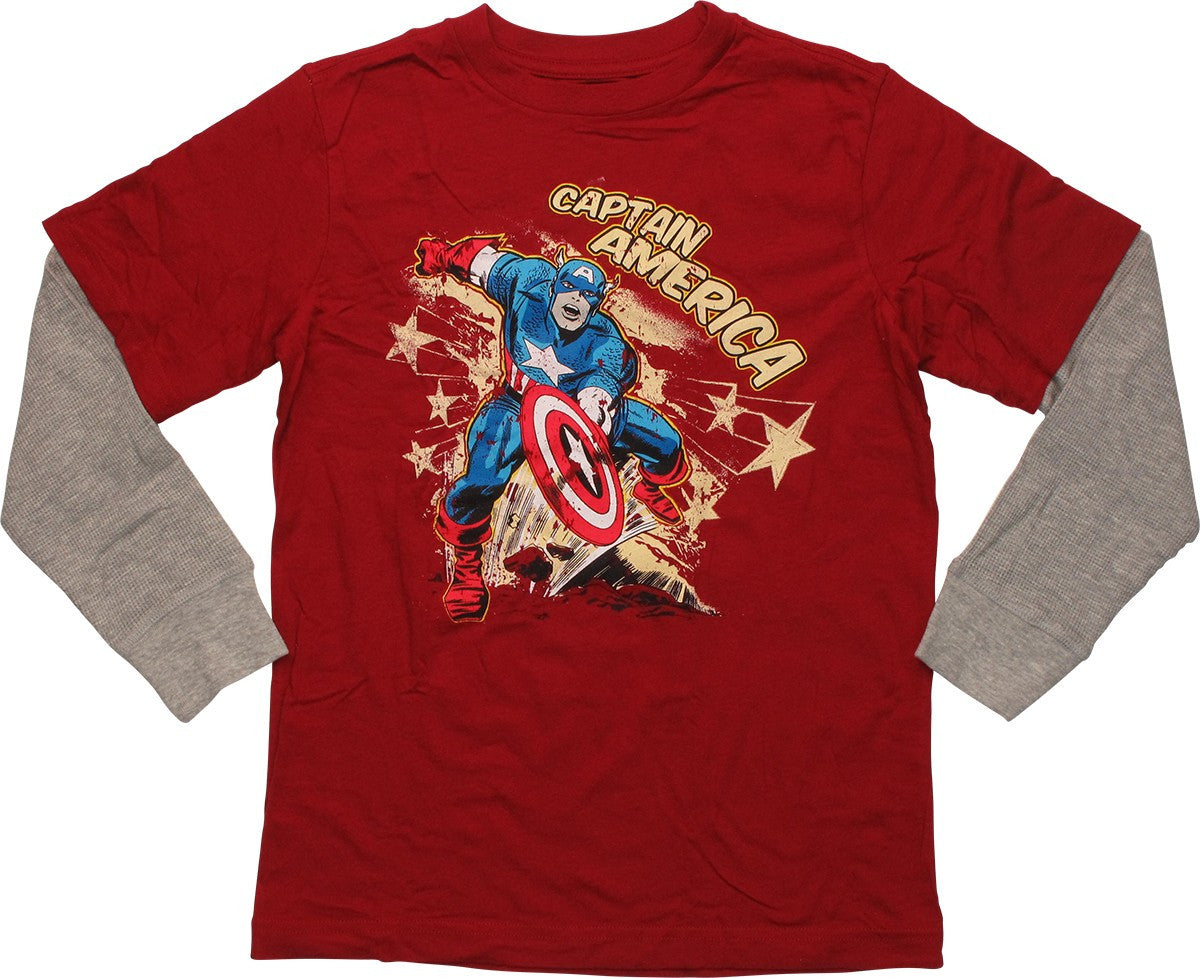 Captain America Stars Long Sleeve Youth T Shirt