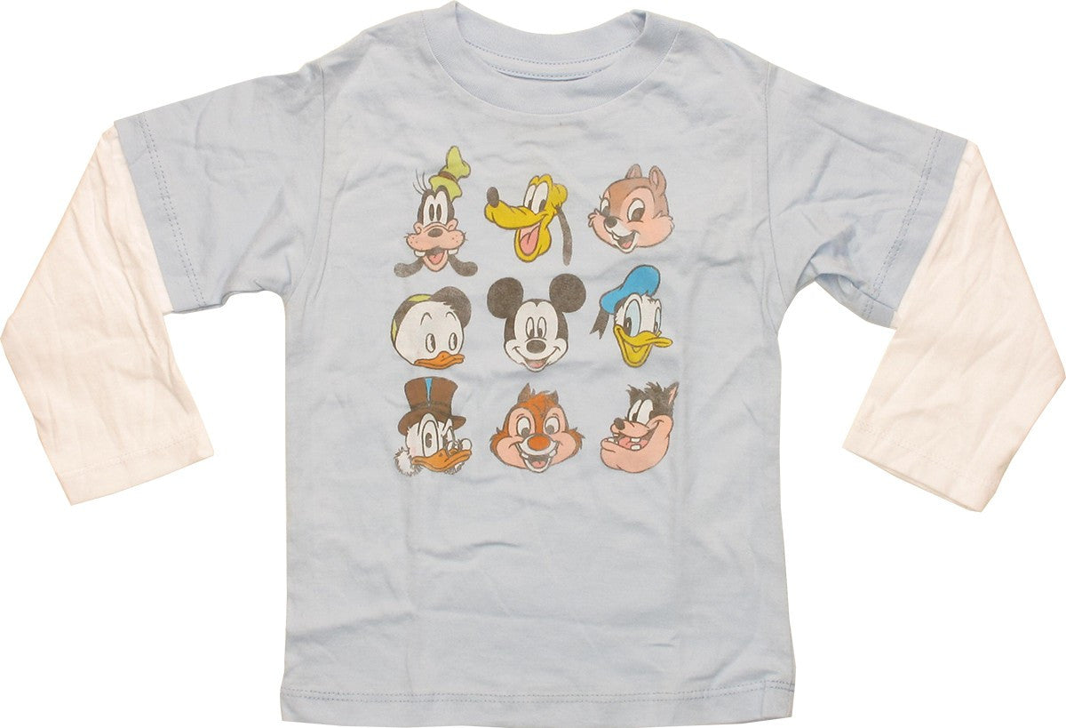 Disney 9 Characters Faces Long Sleeve Infant Shirt