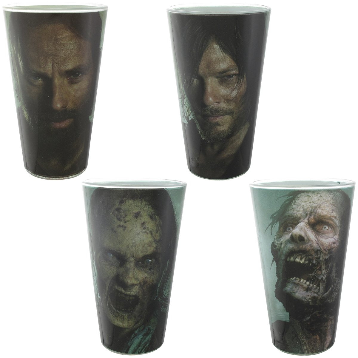 Walking Dead Daryl Rick Zombies 4 Pint Glass Set