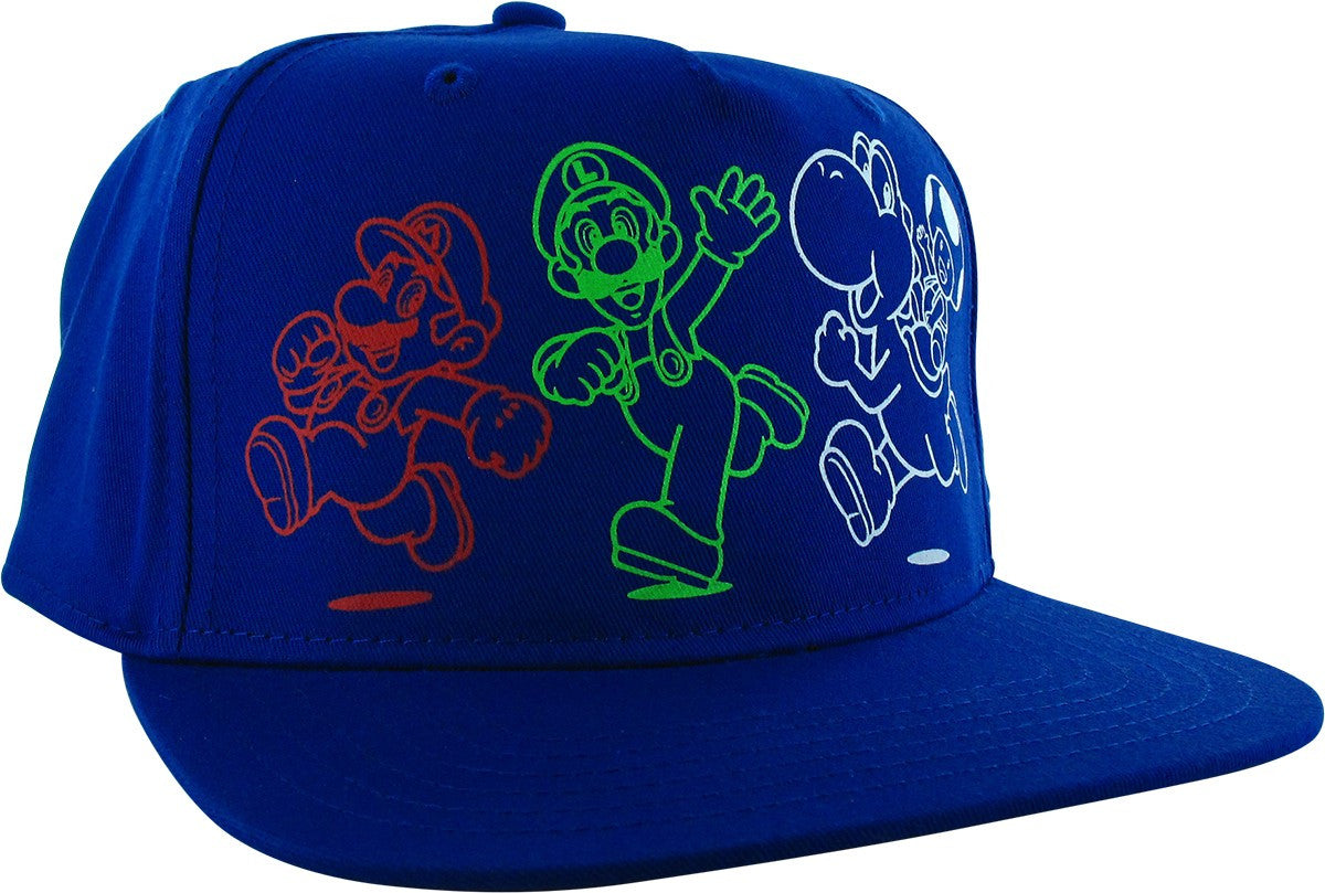 Super Mario Hero Outlines Blue Snapback Youth Hat