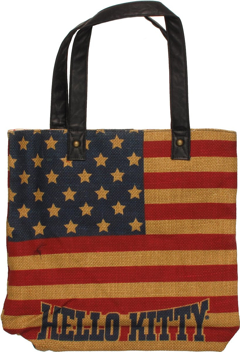Hello Kitty Burlap Flag Tote Bag