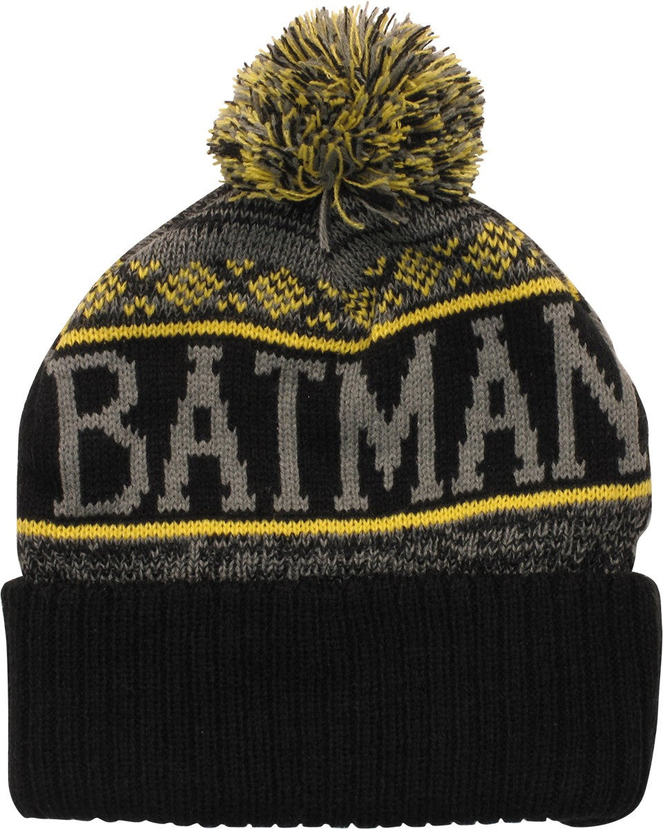 Batman Gray Name Wrap Logo Cuff Pom Beanie