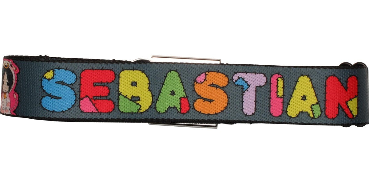 Black Butler Sebastian Stitched Letters Gray Seatbelt Mesh Belt