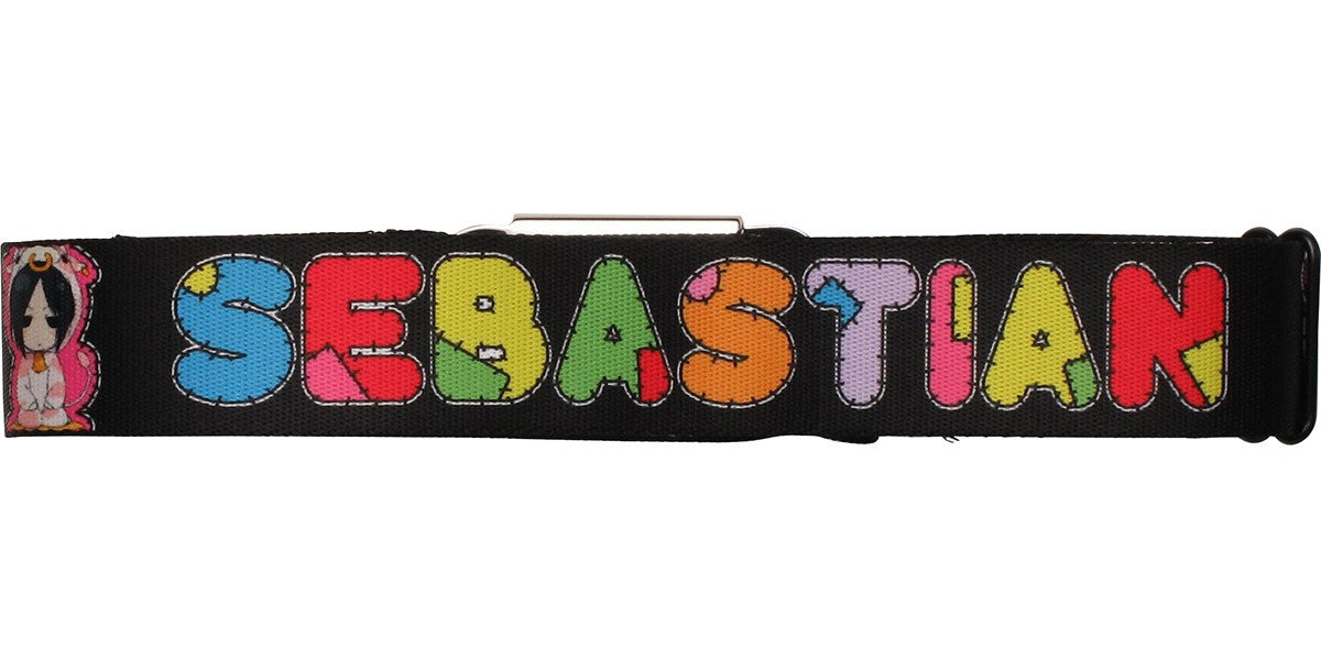 Black Butler Sebastian Stitched Letters Black Seatbelt Mesh Belt