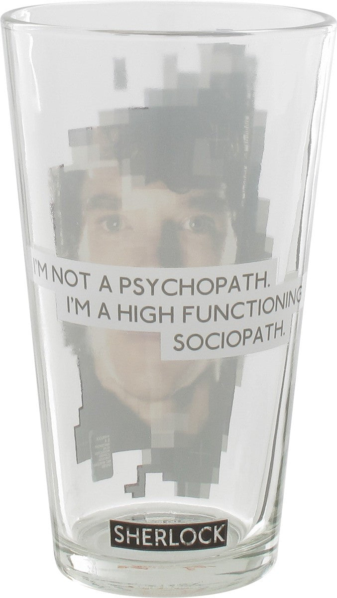 Sherlock Not a Psychopath Pixel Pint Glass