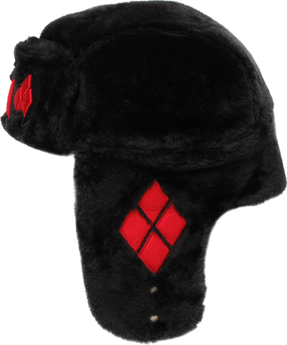 Harley Quinn Bat Logo Faux Fur Trapper Hat