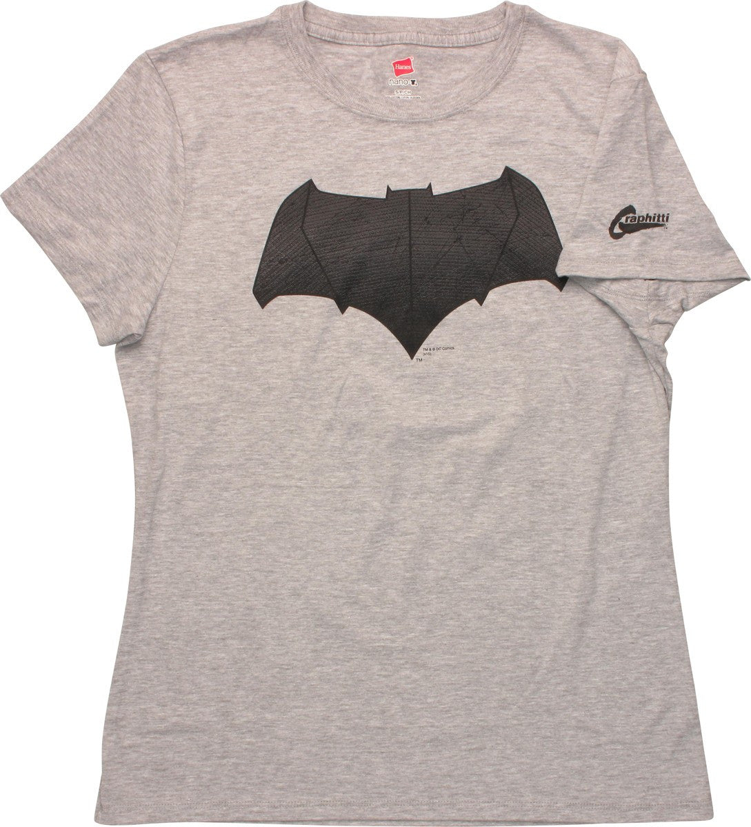 Batman v Superman Bat Logo Heather Ladies T-Shirt