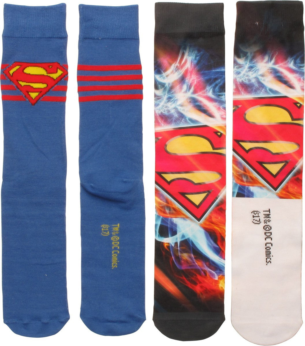 Superman Dye and Knit Logo 2 Pack Crew Socks Set