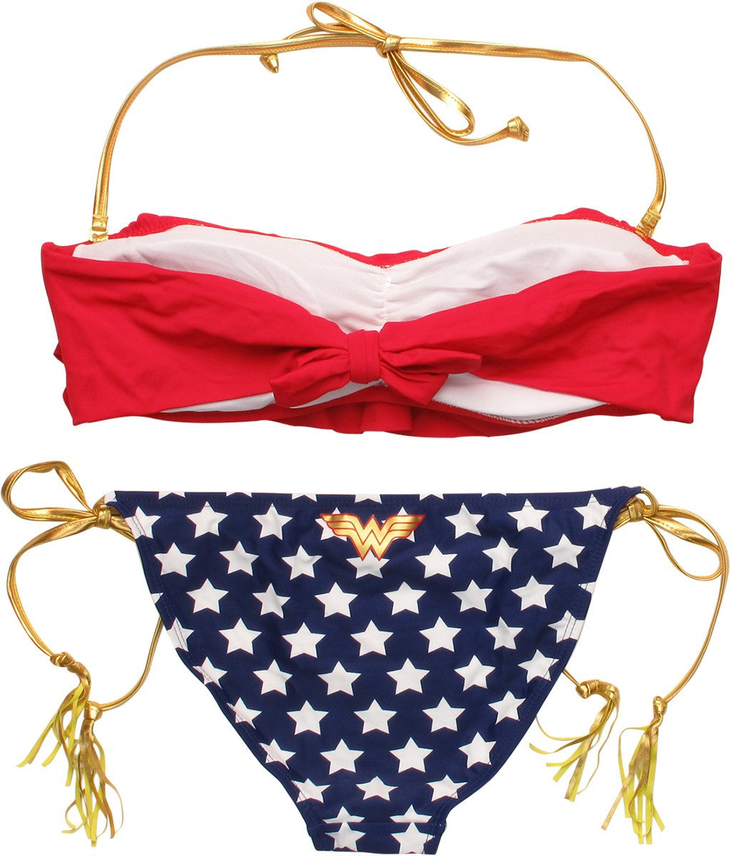 Wonder Woman Ruffled Bandeau Tasseled Swimsuit