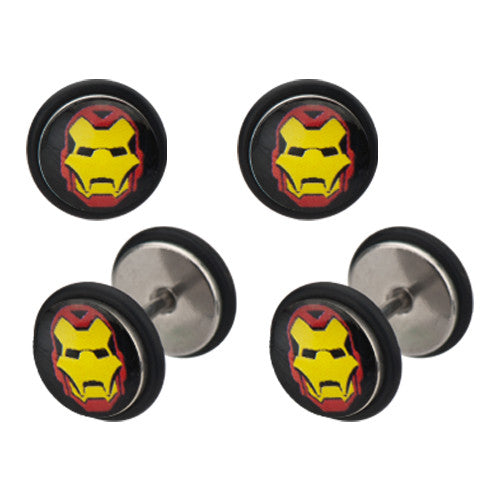 Iron Man Steel Faux Plug Earrings