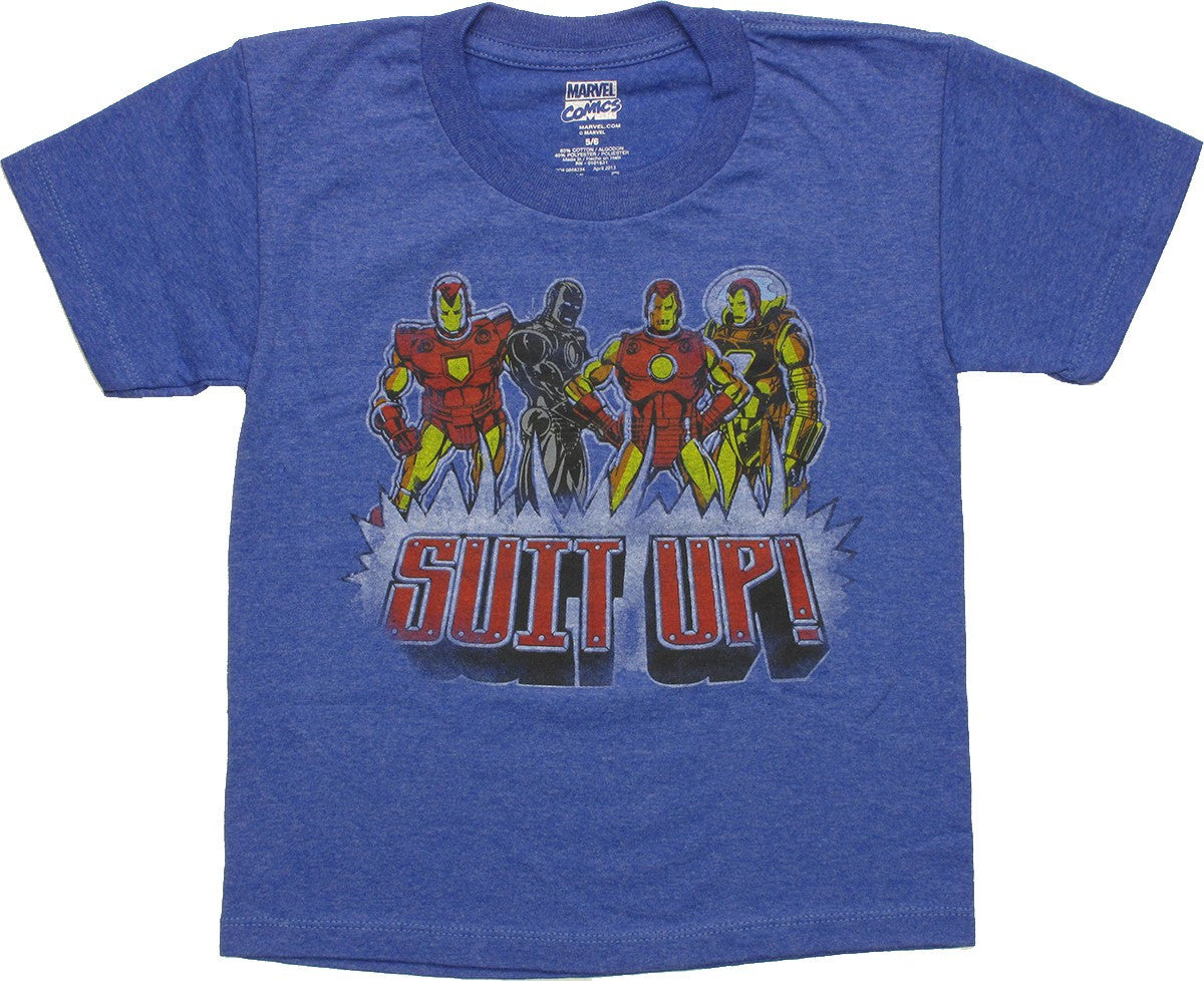 Iron Man Suit Up Lineup Blue Juvenile T Shirt