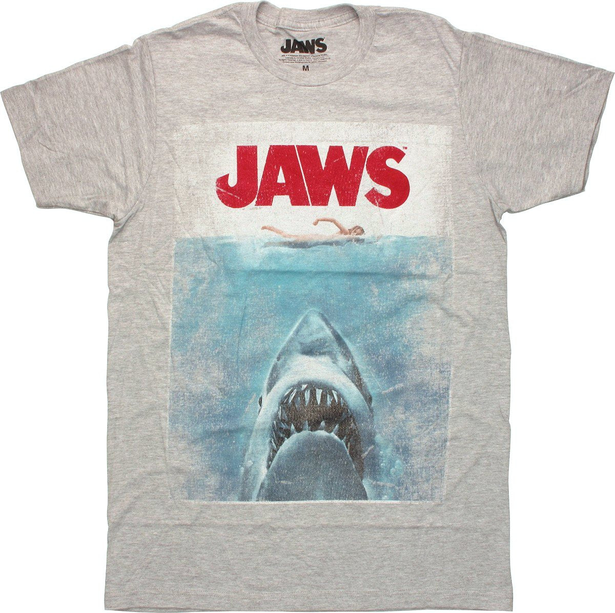 Jaws Vintage Poster Gray Heather T Shirt Sheer