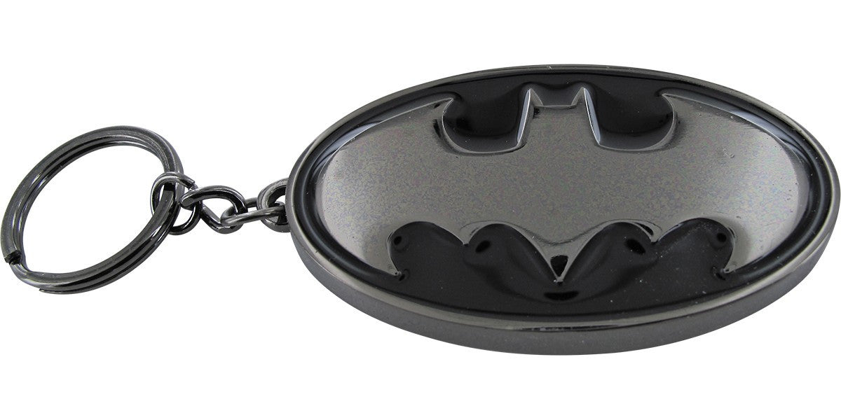 Batman Oval Black and Silver Logo Metal Keychain