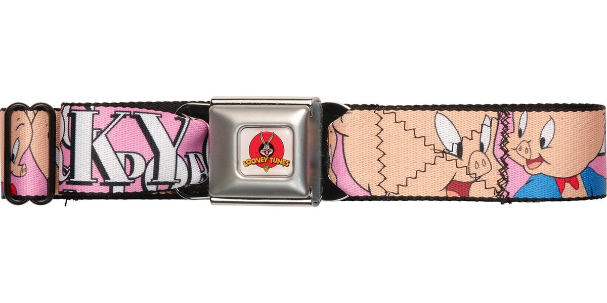 Looney Tunes Porky Pig Name Pink Seatbelt Mesh Belt