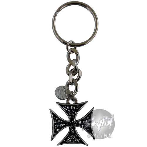 Maltese Cross Pebble Keychain