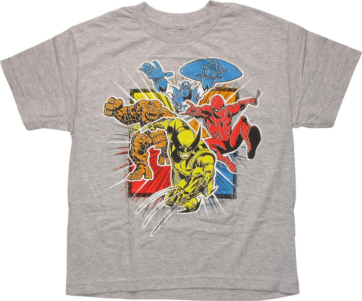 Marvel Comics Coming At You Heather Gray Youth T Shirt