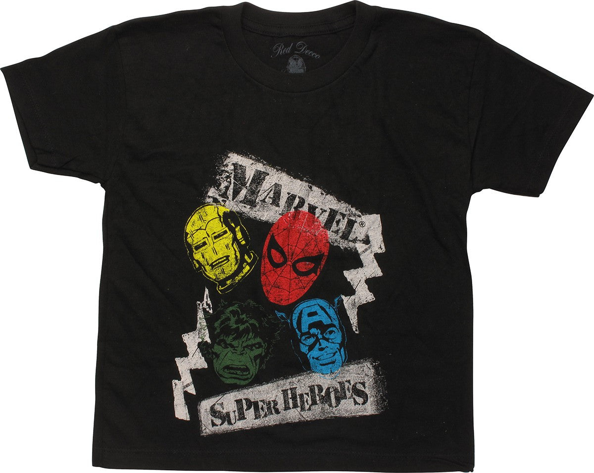 Marvel Superheroes Heads Distress Juvenile T-Shirt