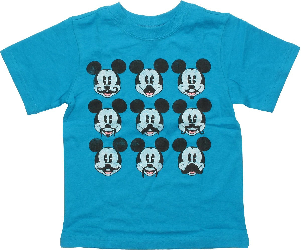 Mickey Mouse Many Mustaches Grid Teal Toddler T-Shirt