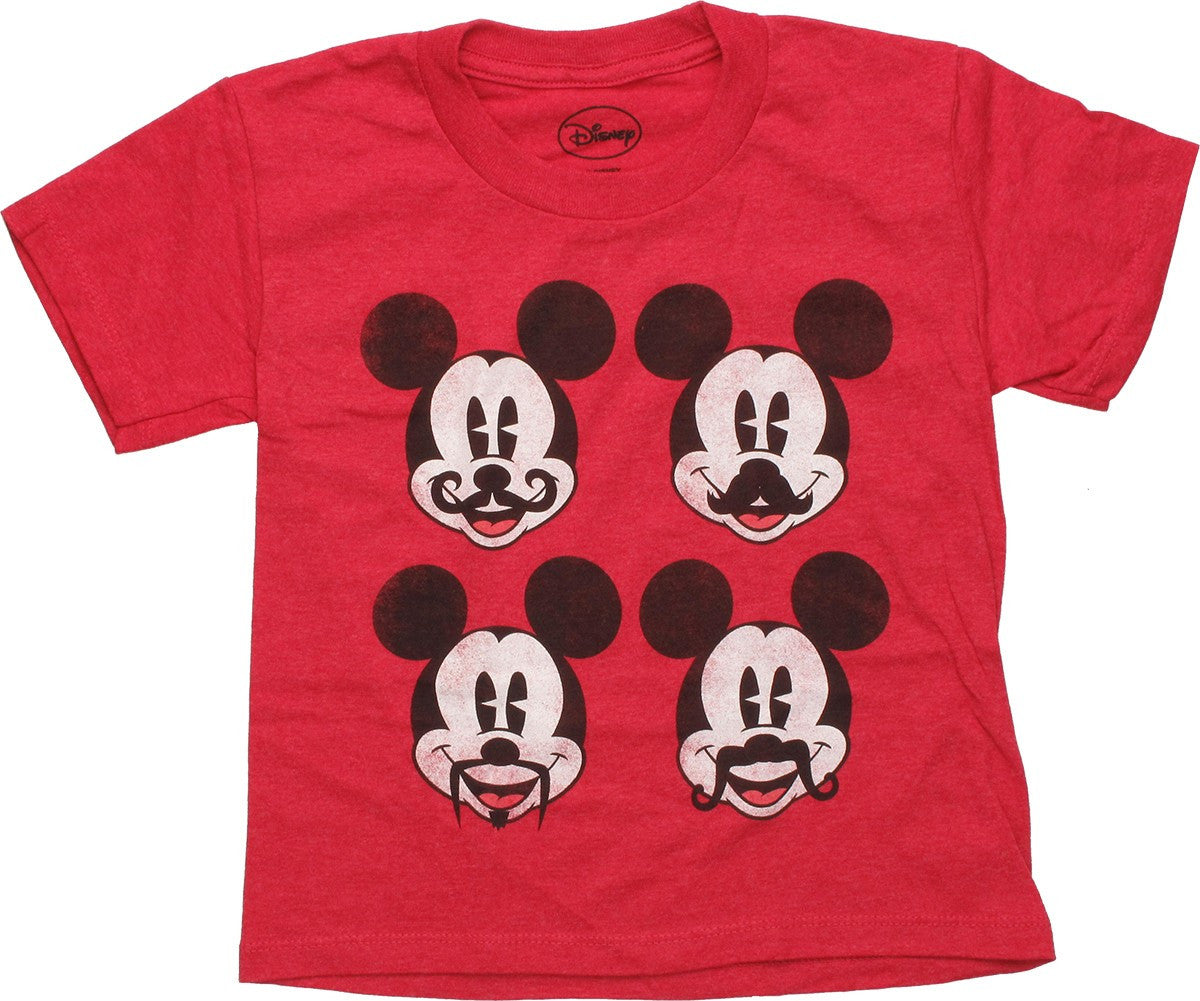 Mickey Mouse Mustache Quad Red Juvenile T Shirt