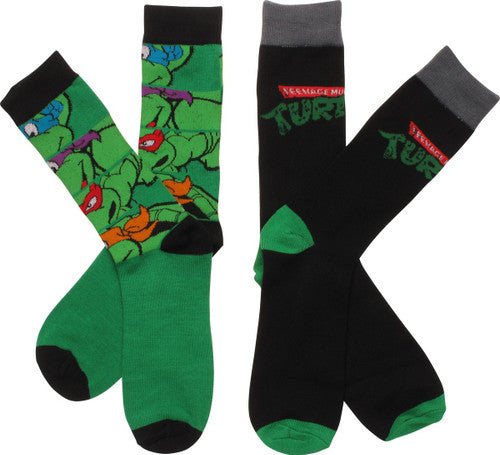 Ninja Turtles Faces Logo 2 Pair Crew Socks Set