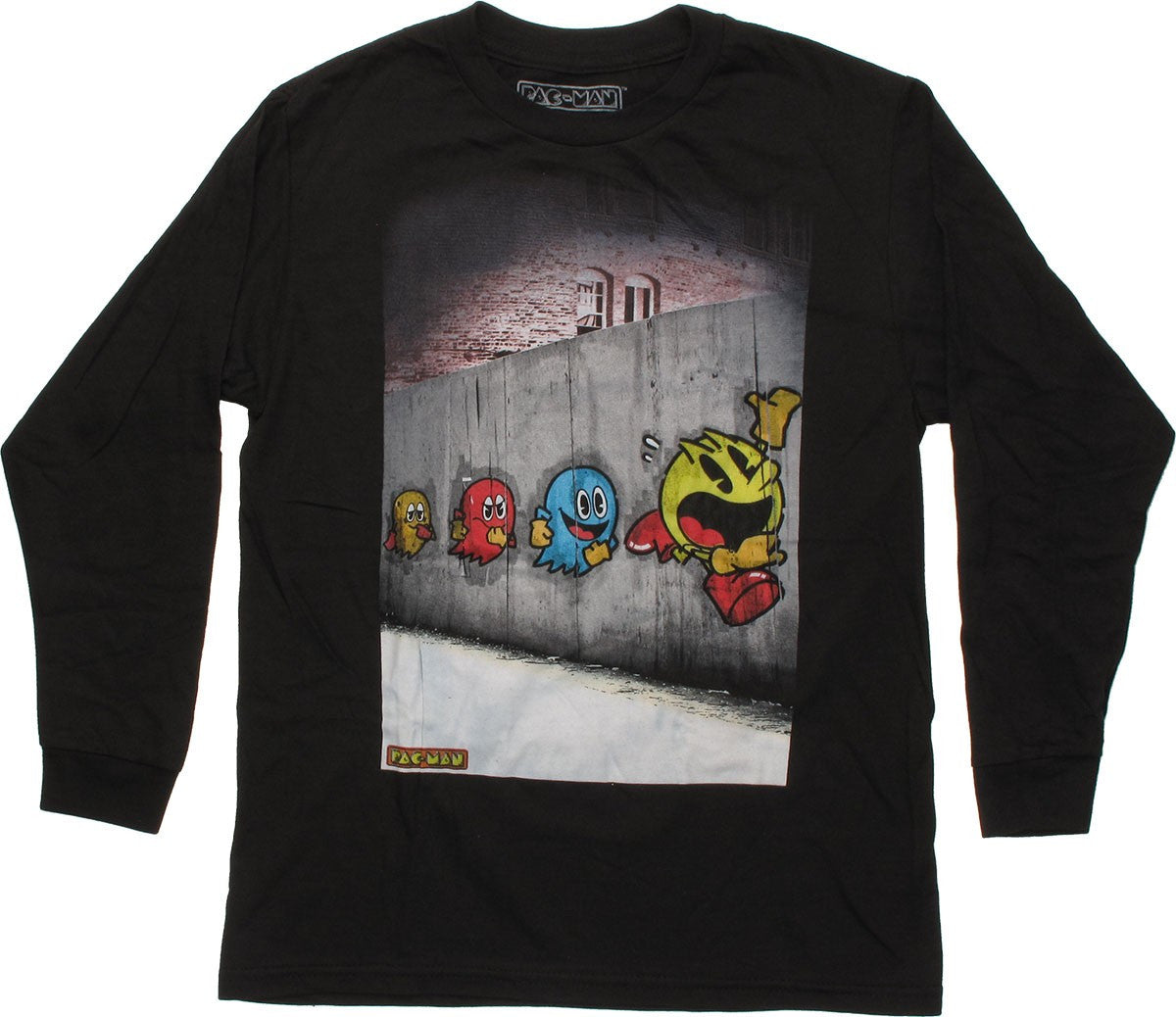 Pacman Ghost Chase Graffiti Wall LS Youth T-Shirt
