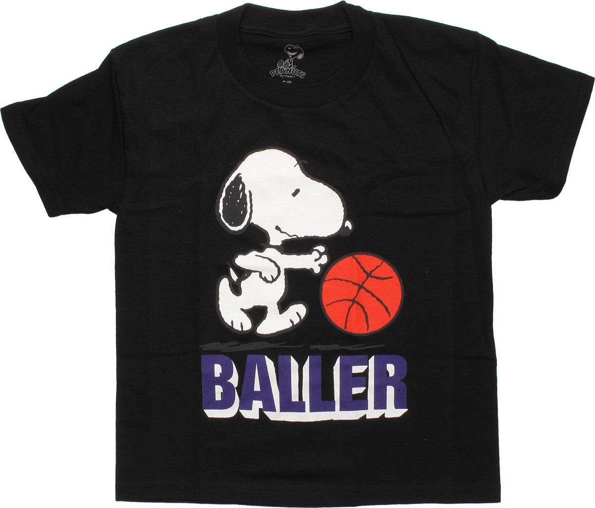 Peanuts Snoopy Baller Black Juvenile T Shirt